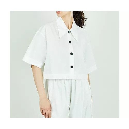 【ウィムガゼット/Whim Gazette】の【THE PAUSE】ポイントカラークロップドシャツ 人気、トレンドファッション・服の通販 founy(ファニー) 　ファッション　Fashion　レディースファッション　Fashion for Women　トップス・カットソー　Cut & Sew Tops　シャツ・ブラウス・オフィスカジュアル　Elegant Blouses & Button-Ups　ヴィンテージ　Vintage Style　クロップド　Cropped, Short Length　グラデーション　Gradient, Ombre　スリーブ　Sleeve, Long Sleeve / Short Sleeve　タイプライター　Typewriter Fabric, Crisp Cotton　トレンド　Trend, Trending Now　ハーフ　Half, Half-Length　バランス　Balance, Style Balance　ボックス　Boxy, Box Shape　ボトム　Bottoms, Lower Wear　半袖　Short Sleeve, Half Sleeve　モノトーン　Monotone, Black and White　ワーク　Workwear, Utility Style　2022年　2022　2022 春夏 S/S　Spring/Summer 2022 SS22　おすすめ　Recommended / Our Picks　夏　Summer　other-3|ID: prp329100004460316 ipo3291000000031239254