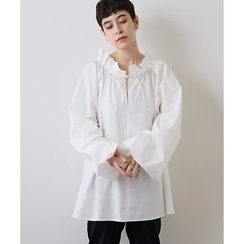 【ウィムガゼット/Whim Gazette】のスタンドカラー ギャザーブラウス 人気、トレンドファッション・服の通販 founy(ファニー) 　ファッション　Fashion　レディースファッション　Fashion for Women　トップス・カットソー　Cut & Sew Tops　シャツ・ブラウス・オフィスカジュアル　Elegant Blouses & Button-Ups　ギャザー　Gathered, Ruffled　スタンド　Stand Collar, Upright Stand　ストレッチ　Stretch, Stretchy Fabric　スリーブ　Sleeve, Long Sleeve / Short Sleeve　フリル　Frill, Ruffle　フロント　Front, Front Design　リボン　Ribbon, Bow　other-2|ID: prp329100004460326 ipo3291000000031239269