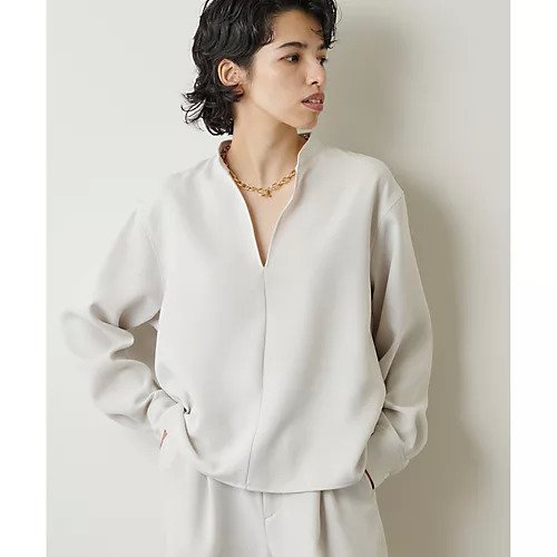 【ウィムガゼット/Whim Gazette】のスタンドスキッパーブラウス インテリア・キッズ・メンズ・レディースファッション・服の通販 founy(ファニー) 　ファッション　Fashion　レディースファッション　Fashion for Women　トップス・カットソー　Cut & Sew Tops　シャツ・ブラウス・オフィスカジュアル　Elegant Blouses & Button-Ups　2022年　2022　2022 春夏 S/S　Spring/Summer 2022 SS22　おすすめ　Recommended / Our Picks　スキッパー　Skipper, Open Collar　スタンド　Stand Collar, Upright Stand　セットアップ　Set-Up, Coordinated Outfit　デコルテ　Décolleté, Neckline　ドレープ　Drape, Draping Fabric　バランス　Balance, Style Balance　ボトム　Bottoms, Lower Wear　エレガント 上品　Elegant　ライトグレー|ID: prp329100004460335 ipo3291000000031218344