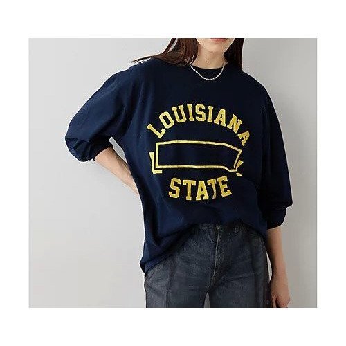 【ウィムガゼット/Whim Gazette】のロゴロングTシャツ インテリア・キッズ・メンズ・レディースファッション・服の通販 founy(ファニー) 　ファッション　Fashion　レディースファッション　WOMEN　トップス・カットソー　Tops/Tshirt　シャツ/ブラウス　Shirts/Blouses　ロング / Tシャツ　T-Shirts　イエロー　Yellow　ヴィンテージ　Vintage　カットソー　Cut And Sew　プリント　Print　ベーシック　Basic　リアル　Real　ロング　Long　おすすめ　Recommend　2023年　2023　2023-2024秋冬・A/W　Aw/Autumn/Winter//Fw/Fall-Winter/2023-2024　ネイビー|ID: prp329100004460442 ipo3291000000031219125