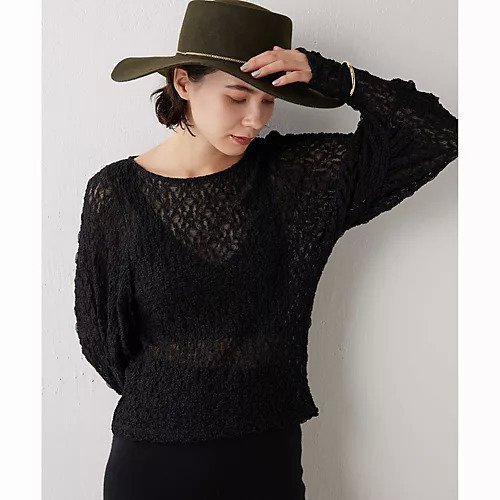 【ウィムガゼット/Whim Gazette】のレースカットソー インテリア・キッズ・メンズ・レディースファッション・服の通販 founy(ファニー) 　ファッション　Fashion　レディースファッション　Fashion for Women　トップス・カットソー　Cut & Sew Tops　カットソー・ベーシックTシャツ　Cut-and-Sewn Tops / Stretch Tees & Basics　ジャケット　Jacket, Outerwear　ストレッチ　Stretch, Stretchy Fabric　スリーブ　Sleeve, Long Sleeve / Short Sleeve　デニム　Denim, Jeans Material　ボトム　Bottoms, Lower Wear　レース　Lace, Lace Fabric　おすすめ　Recommended / Our Picks　2023年　2023　2023-2024秋冬・A/W　Autumn/Winter 2023–24 AW23–24　ブラック|ID: prp329100004460462 ipo3291000000031219301