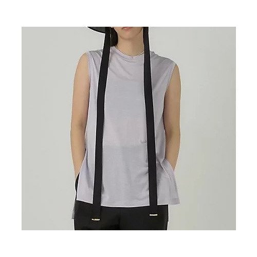 【カオス/Chaos】のシルクフレーズノースリーブTシャツ インテリア・キッズ・メンズ・レディースファッション・服の通販 founy(ファニー) 　ファッション　Fashion　レディースファッション　WOMEN　トップス・カットソー　Tops/Tshirt　キャミソール / ノースリーブ　No Sleeves　シャツ/ブラウス　Shirts/Blouses　ロング / Tシャツ　T-Shirts　2025年　2025　2025春夏・S/S　Ss,Spring/Summer,2025　カットソー　Cut And Sew　スリット　Slit　ノースリーブ　No Sleeve　ボトム　Bottom　ピンクグレー|ID: prp329100004460582 ipo3291000000031220103