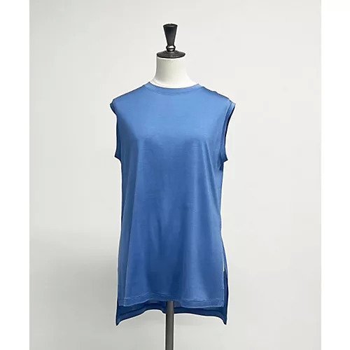 【カオス/Chaos】のシルクフレーズノースリーブTシャツ インテリア・キッズ・メンズ・レディースファッション・服の通販 founy(ファニー) 　ファッション　Fashion　レディースファッション　WOMEN　トップス・カットソー　Tops/Tshirt　キャミソール / ノースリーブ　No Sleeves　シャツ/ブラウス　Shirts/Blouses　ロング / Tシャツ　T-Shirts　2025年　2025　2025春夏・S/S　Ss,Spring/Summer,2025　カットソー　Cut And Sew　スリット　Slit　ノースリーブ　No Sleeve　ボトム　Bottom　ブルー|ID: prp329100004460582 ipo3291000000031220105