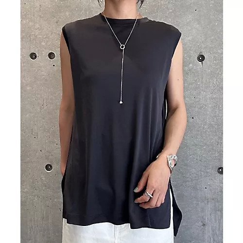 【カオス/Chaos】のシルクフレーズノースリーブTシャツ インテリア・キッズ・メンズ・レディースファッション・服の通販 founy(ファニー) 　ファッション　Fashion　レディースファッション　WOMEN　トップス・カットソー　Tops/Tshirt　キャミソール / ノースリーブ　No Sleeves　シャツ/ブラウス　Shirts/Blouses　ロング / Tシャツ　T-Shirts　2025年　2025　2025春夏・S/S　Ss,Spring/Summer,2025　カットソー　Cut And Sew　スリット　Slit　ノースリーブ　No Sleeve　ボトム　Bottom　ネイビー|ID: prp329100004460582 ipo3291000000031632915