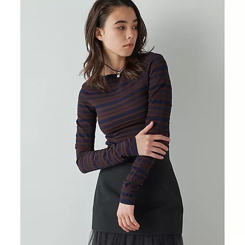 【ウィムガゼット/Whim Gazette】のランダムボーダープルオーバー インテリア・キッズ・メンズ・レディースファッション・服の通販 founy(ファニー) 　ファッション　Fashion　レディースファッション　WOMEN　トップス・カットソー　Tops/Tshirt　プルオーバー　Pullover　インナー　Inner　コンパクト　Compact　シンプル　Simple　ジャケット　Jacket　ストレッチ　Stretch　スリット　Slit　デコルテ　Decolletage　フィット　Fit　ボーダー　Border　ランダム　Random　2024年　2024　2024春夏・S/S　Ss,Spring/Summer,2024　エレガント 上品　Elegant　ブラウン|ID: prp329100004460605 ipo3291000000031220302