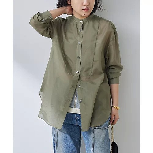【ウィムガゼット/Whim Gazette】のバンドカラーシルクローンシャツ インテリア・キッズ・メンズ・レディースファッション・服の通販 founy(ファニー) 　雑誌掲載アイテム　Magazine Items　ファッション雑誌　Fashion Magazines　ストーリィ　STORY　リー　LEE　ファッション　Fashion　レディースファッション　Ladies' Fashion Online　トップス・カットソー　Tops/Tshirt　シャツ/ブラウス　Shirts/Blouses　春　Spring　5月号　May Issue　クラシカル　Classical　7月号　July Issue　シアー　Sheer　シルク　Silk　スタイリッシュ　Stylish　スタンド　Stand　セットアップ　Set Up　雑誌　Magazine　ノースリーブ　No Sleeve　フロント　Front　ベビー　Baby　ボトム　Bottom　S/S・春夏　Ss・Spring/Summer　おすすめ　Recommend　夏　Summer　2024年　2024　2024春夏・S/S　Ss,Spring/Summer,2024　エレガント 上品　Elegant　カーキ|ID: prp329100004460648 ipo3291000000031220607