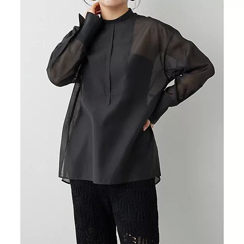 【ウィムガゼット/Whim Gazette】のオーガンジーシャツ インテリア・キッズ・メンズ・レディースファッション・服の通販 founy(ファニー) 　ファッション　Fashion　レディースファッション　Fashion for Women　トップス・カットソー　Cut & Sew Tops　シャツ・ブラウス・オフィスカジュアル　Elegant Blouses & Button-Ups　エレガント 上品　Elegant　オーガンジー　Organza Fabric　春　Spring　クラシカル　Classical, Vintage-Inspired　クール　Cool, Chic　シアー　Sheer, See-Through　スタイリッシュ　Stylish, Fashionable　スタンド　Stand Collar, Upright Stand　スリット　Slit, Slit Detail　人気　Popular, Best Seller　バランス　Balance, Style Balance　フロント　Front, Front Design　S/S・春夏　SS, Spring/Summer, Warm Season　おすすめ　Recommended / Our Picks　夏　Summer　2024年　2024　2024春夏・S/S　Spring/Summer 2024 SS24　ブラック|ID: prp329100004460700 ipo3291000000031220897