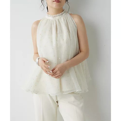 【ウィムガゼット/Whim Gazette】のドットシアーノースリ インテリア・キッズ・メンズ・レディースファッション・服の通販 founy(ファニー) 　ファッション　Fashion　レディースファッション　Fashion for Women　オーガンジー　Organza Fabric　ギャザー　Gathered, Ruffled　シアー　Sheer, See-Through　ドット　Polka Dot, Dot Pattern　ノースリーブ　Sleeveless, No-Sleeve　フォルム　Silhouette, Form　プリーツ　Pleats, Pleated　ボトム　Bottoms, Lower Wear　リボン　Ribbon, Bow　2024年　2024　2024春夏・S/S　Spring/Summer 2024 SS24　エレガント 上品　Elegant　オフホワイト|ID: prp329100004460891 ipo3291000000031222036