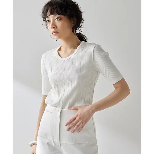 【ウィムガゼット/Whim Gazette】の【WEB限定カラーあり】ランダムテレコTシャツ インテリア・キッズ・メンズ・レディースファッション・服の通販 founy(ファニー) 　ファッション　Fashion　レディースファッション　WOMEN　トップス・カットソー　Tops/Tshirt　シャツ/ブラウス　Shirts/Blouses　ロング / Tシャツ　T-Shirts　インナー　Inner　カットソー　Cut And Sew　コンパクト　Compact　シンプル　Simple　ジャケット　Jacket　スリーブ　Sleeve　テレコ　Tereko　ハーフ　Half　バランス　Balance　半袖　Short Sleeve　モダン　Modern　ランダム　Random　ロング　Long　2024年　2024　2024春夏・S/S　Ss,Spring/Summer,2024　エレガント 上品　Elegant　オフホワイト|ID: prp329100004461001 ipo3291000000031222662