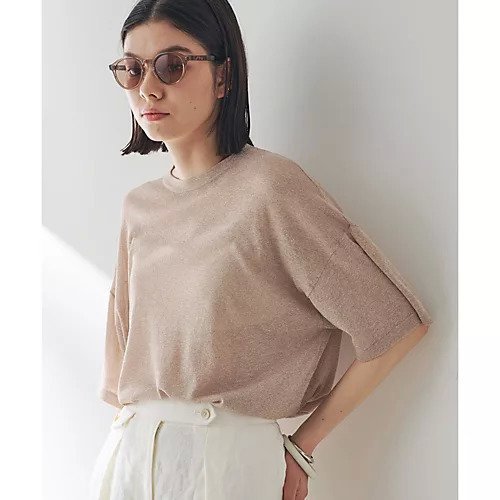 【ウィムガゼット/Whim Gazette】のラメニットTシャツ インテリア・キッズ・メンズ・レディースファッション・服の通販 founy(ファニー) 　ファッション　Fashion　レディースファッション　WOMEN　トップス・カットソー　Tops/Tshirt　ニット　Knit Tops　シャツ/ブラウス　Shirts/Blouses　ロング / Tシャツ　T-Shirts　インナー　Inner　シアー　Sheer　シルバー　Silver　シンプル　Simple　トレンド　Trend　ドレープ　Drape　ボトム　Bottom　半袖　Short Sleeve　おすすめ　Recommend　2024年　2024　2024春夏・S/S　Ss,Spring/Summer,2024　エレガント 上品　Elegant　ピンクベージュ|ID: prp329100004461014 ipo3291000000031222746
