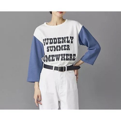 【マディソンブルー/MADISONBLUE】のBI-COLOR LONG SLEEVE TEE インテリア・キッズ・メンズ・レディースファッション・服の通販 founy(ファニー) 　ファッション　Fashion　レディースファッション　Ladies' Fashion Online　トップス・カットソー　Tops/Tshirt　カットソー　Cut And Sew　デニム　Denim　プリント　Print　人気　Popularity　洗える　Washable　BLUE|ID: prp329100004462280 ipo3291000000032586847