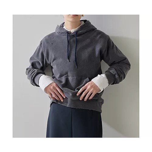 【ウィムガゼット/Whim Gazette】のダメージフーディプルオーバー インテリア・キッズ・メンズ・レディースファッション・服の通販 founy(ファニー) 　ファッション　Fashion　レディースファッション　Fashion for Women　トップス・カットソー　Cut & Sew Tops　カジュアルプルオーバー・ニットトップス　Pullovers & Knit Tops / Casual Pullovers　ヴィンテージ　Vintage Style　コンパクト　Compact, Small Size　吸水　Absorbent, Quick-Dry　ダメージ　Distressed, Destroyed　パーカー　Hoodie, Parka　リアル　Real, Realistic　2025年　2025　2025春夏・S/S　Spring/Summer 2025 SS25　ネイビー|ID: prp329100004462352 ipo3291000000031229582