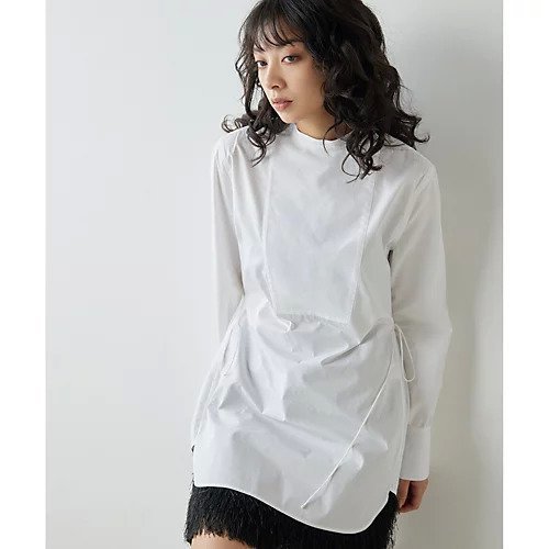 【ウィムガゼット/Whim Gazette】のスタンドカラーシャツ インテリア・キッズ・メンズ・レディースファッション・服の通販 founy(ファニー) 　ファッション　Fashion　レディースファッション　Fashion for Women　トップス・カットソー　Cut & Sew Tops　シャツ・ブラウス・オフィスカジュアル　Elegant Blouses & Button-Ups　クラシカル　Classical, Vintage-Inspired　スタンド　Stand Collar, Upright Stand　ストライプ　Stripe, Striped Pattern　スマート　Smart, Elegant　スリット　Slit, Slit Detail　フロント　Front, Front Design　ボトム　Bottoms, Lower Wear　2025年　2025　2025春夏・S/S　Spring/Summer 2025 SS25　オフホワイト|ID: prp329100004462463 ipo3291000000031229884