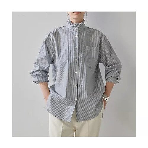 【ウィムガゼット/Whim Gazette】のネックギャザーシャツ インテリア・キッズ・メンズ・レディースファッション・服の通販 founy(ファニー) 　ファッション　Fashion　レディースファッション　Fashion for Women　トップス・カットソー　Cut & Sew Tops　シャツ・ブラウス・オフィスカジュアル　Elegant Blouses & Button-Ups　2025年　2025　2025春夏・S/S　Spring/Summer 2025 SS25　クラシカル　Classical, Vintage-Inspired　コンパクト　Compact, Small Size　シンプル　Simple, Minimal　スタンド　Stand Collar, Upright Stand　ストライプ　Stripe, Striped Pattern　フリル　Frill, Ruffle　ブロード　Broadcloth, Fine Cotton　ベーシック　Basic, Essential　ポケット　Pocket, Pocket Detail　ロンドン　London Style, British Inspired　エレガント 上品　Elegant　ネイビー|ID: prp329100004462502 ipo3291000000031230033