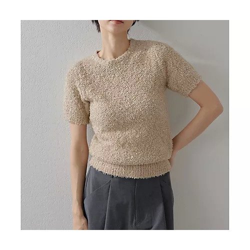 【ウィムガゼット/Whim Gazette】のハンソデTWEEDYニットプルオーバー インテリア・キッズ・メンズ・レディースファッション・服の通販 founy(ファニー) 　ファッション　Fashion　レディースファッション　Fashion for Women　トップス・カットソー　Cut & Sew Tops　ニット　Knit Tops & Sweaters　カジュアルプルオーバー・ニットトップス　Pullovers & Knit Tops / Casual Pullovers　2025年　2025　2025春夏・S/S　Spring/Summer 2025 SS25　コンパクト　Compact, Small Size　ストレッチ　Stretch, Stretchy Fabric　ツイード　Twill, Twill Weave　トレンド　Trend, Trending Now　半袖　Short Sleeve, Half Sleeve　ベージュ|ID: prp329100004462510 ipo3291000000031230070