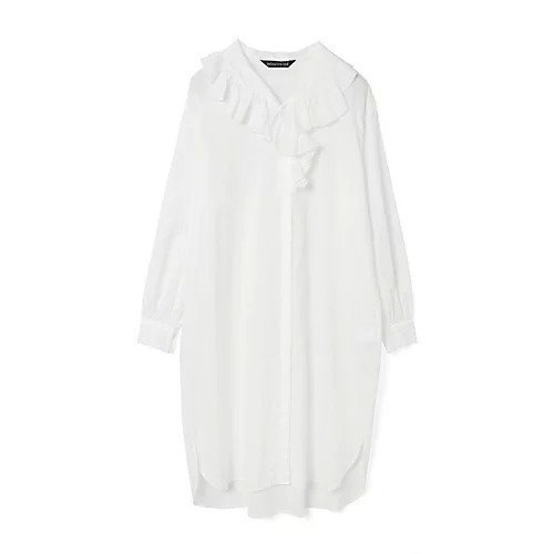 【ミズイロ インド/mizuiro ind】のフリルカラーシャツワンピース インテリア・キッズ・メンズ・レディースファッション・服の通販 founy(ファニー) 　ファッション　Fashion　レディースファッション　WOMEN　ワンピース　Dress　シャツワンピース　Shirt Dresses　ダブル　Double　フリル　Frills　ボトム　Bottom　オフホワイト|ID: prp329100004462637 ipo3291000000031230615