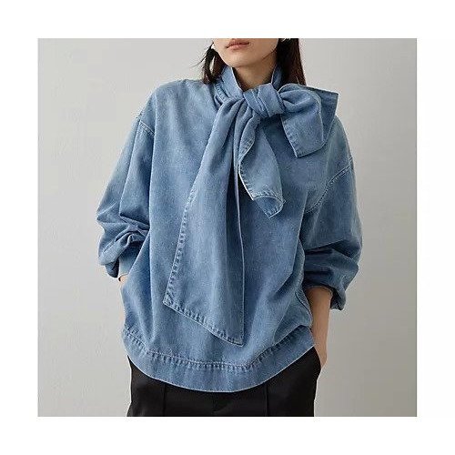 【ウィムガゼット/Whim Gazette】のDENIMボウブラウス インテリア・キッズ・メンズ・レディースファッション・服の通販 founy(ファニー) https://founy.com/ ファッション Fashion レディースファッション Fashion for Women トップス・カットソー Cut & Sew Tops シャツ・ブラウス・オフィスカジュアル Elegant Blouses & Button-Ups スリーブ Sleeve, Long Sleeve / Short Sleeve デニム Denim, Jeans Material ボトム Bottoms, Lower Wear リボン Ribbon, Bow ヴィンテージ Vintage Style |ID: prp329100004462769 ipo3291000000031231107