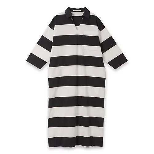 【プレインピープル/PLAIN PEOPLE】のビッグボーダースキッパーロングワンピース インテリア・キッズ・メンズ・レディースファッション・服の通販 founy(ファニー) 　ファッション　Fashion　レディースファッション　WOMEN　ワンピース　Dress　シルケット　Mercerization　スキッパー　Skipper　ストレート　Straight　ボーダー　Border　ランダム　Random　洗える　Washable　アイボリー|ID: prp329100004462906 ipo3291000000031231594