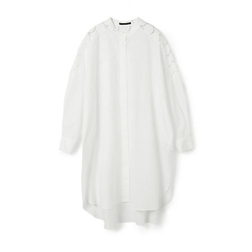 【ミズイロ インド/mizuiro ind】のレースミックススタンドカラーシャツワンピース インテリア・キッズ・メンズ・レディースファッション・服の通販 founy(ファニー) 　ファッション　Fashion　レディースファッション　WOMEN　ワンピース　Dress　シャツワンピース　Shirt Dresses　スタンド　Stand　スリット　Slit　ブロード　Broad　ボトム　Bottom　レース　Race　エレガント 上品　Elegant　春　Spring　水玉　Polka Dots　オフホワイト|ID: prp329100004462936 ipo3291000000031231728