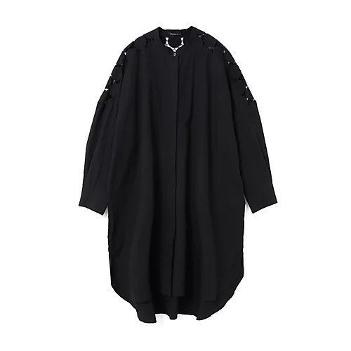 【ミズイロ インド/mizuiro ind】のレースミックススタンドカラーシャツワンピース インテリア・キッズ・メンズ・レディースファッション・服の通販 founy(ファニー) 　ファッション　Fashion　レディースファッション　WOMEN　ワンピース　Dress　シャツワンピース　Shirt Dresses　スタンド　Stand　スリット　Slit　ブロード　Broad　ボトム　Bottom　レース　Race　エレガント 上品　Elegant　春　Spring　水玉　Polka Dots　ブラック|ID: prp329100004462936 ipo3291000000031231729