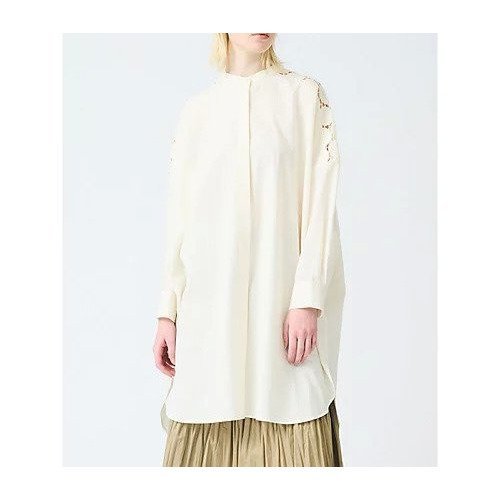 【ミズイロ インド/mizuiro ind】のレースミックススタンドカラーシャツワンピース 人気、トレンドファッション・服の通販 founy(ファニー) 　ファッション　Fashion　レディースファッション　WOMEN　ワンピース　Dress　シャツワンピース　Shirt Dresses　スタンド　Stand　スリット　Slit　ブロード　Broad　ボトム　Bottom　レース　Race　エレガント 上品　Elegant　春　Spring　水玉　Polka Dots　other-2|ID: prp329100004462936 ipo3291000000031246822