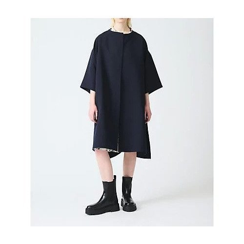 【ミズイロ インド/mizuiro ind】のノーカラーハーフスリーブコート 人気、トレンドファッション・服の通販 founy(ファニー) 　ファッション　Fashion　レディースファッション　WOMEN　アウター　Coat Outerwear　コート　Coats　スリット　Slit　ポケット　Pocket　other-2|ID: prp329100004462937 ipo3291000000031246824