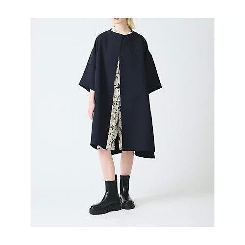 【ミズイロ インド/mizuiro ind】のノーカラーハーフスリーブコート 人気、トレンドファッション・服の通販 founy(ファニー) 　ファッション　Fashion　レディースファッション　WOMEN　アウター　Coat Outerwear　コート　Coats　スリット　Slit　ポケット　Pocket　other-3|ID: prp329100004462937 ipo3291000000031246825