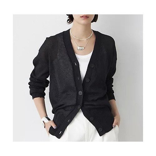 【ウィムガゼット/Whim Gazette】のペーパーヤーンカーディガン インテリア・キッズ・メンズ・レディースファッション・服の通販 founy(ファニー) 　ファッション　Fashion　レディースファッション　Fashion for Women　トップス・カットソー　Cut & Sew Tops　カーディガン・羽織り　Layered Style Cardigans　カーディガン　Cardigan, Knitwear　吸水　Absorbent, Quick-Dry　シアー　Sheer, See-Through　ショルダー　Shoulder, Shoulder Strap　スリット　Slit, Slit Detail　デコルテ　Décolleté, Neckline　ドロップ　Drop Shoulder, Dropped Style　ベーシック　Basic, Essential　2025年　2025　2025春夏・S/S　Spring/Summer 2025 SS25　ブラック|ID: prp329100004462949 ipo3291000000031231785