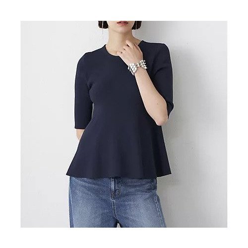 【ウィムガゼット/Whim Gazette】のペプラムプルオーバー インテリア・キッズ・メンズ・レディースファッション・服の通販 founy(ファニー) 　ファッション　Fashion　レディースファッション　WOMEN　トップス・カットソー　Tops/Tshirt　プルオーバー　Pullover　2025年　2025　2025春夏・S/S　Ss,Spring/Summer,2025　ストレッチ　Stretch　スリーブ　Sleeve　ヌーディ　Nudie　ハーフ　Half　バランス　Balance　ベビー　Baby　ペプラム　Peplum　エレガント 上品　Elegant　ネイビー|ID: prp329100004462983 ipo3291000000031231915
