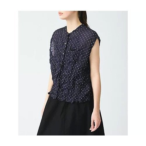 【ミズイロ インド/mizuiro ind】のドットプリントキャッチワッシャーノースリーブシャツ 人気、トレンドファッション・服の通販 founy(ファニー) 　ファッション　Fashion　レディースファッション　Fashion for Women　トップス・カットソー　Cut & Sew Tops　キャミソール&ノースリーブ　Camisoles & Sleeveless Tops　シャツ・ブラウス・オフィスカジュアル　Elegant Blouses & Button-Ups　オケージョン　Occasion Wear　コンパクト　Compact, Small Size　ドット　Polka Dot, Dot Pattern　ワッシャー　Washer, Crinkled Finish　人気　Popular, Best Seller　other-3|ID: prp329100004463032 ipo3291000000033639716
