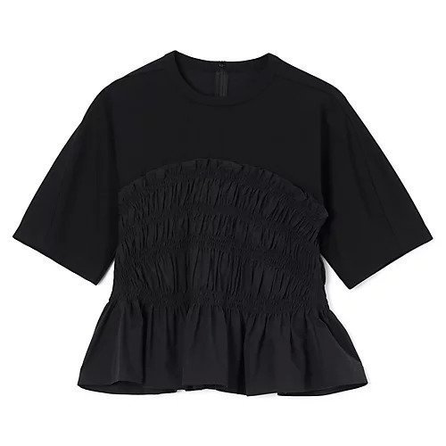 【マルティニーク/martinique】のシャーリングコンビプルオーバー インテリア・キッズ・メンズ・レディースファッション・服の通販 founy(ファニー) 　ファッション　Fashion　レディースファッション　Fashion for Women　トップス・カットソー　Cut & Sew Tops　カジュアルプルオーバー・ニットトップス　Pullovers & Knit Tops / Casual Pullovers　おすすめ　Recommended / Our Picks　カットソー　Cut and Sewn Top　シャーリング　Shirring, Ruched　デニム　Denim, Jeans Material　トレンド　Trend, Trending Now　フィット　Fit, Slim Fit　ボトム　Bottoms, Lower Wear　洗える　Machine Washable　ブラック|ID: prp329100004463050 ipo3291000000032718000