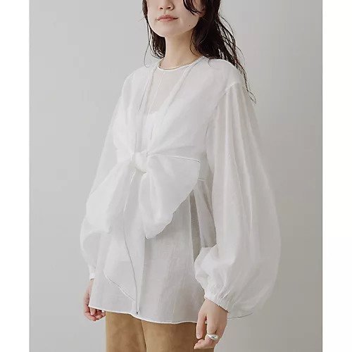 【ウィムガゼット/Whim Gazette】のフロントリボンブラウス 人気、トレンドファッション・服の通販 founy(ファニー) 　ファッション　Fashion　レディースファッション　Fashion for Women　トップス・カットソー　Cut & Sew Tops　シャツ・ブラウス・オフィスカジュアル　Elegant Blouses & Button-Ups　2025年　2025　2025春夏・S/S　Spring/Summer 2025 SS25　シアー　Sheer, See-Through　スリーブ　Sleeve, Long Sleeve / Short Sleeve　タンブラー　Tumbler, Travel Mug　フロント　Front, Front Design　ボトム　Bottoms, Lower Wear　リボン　Ribbon, Bow　other-3|ID: prp329100004463062 ipo3291000000031247067