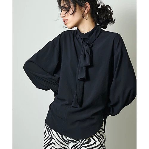 【ウィムガゼット/Whim Gazette】のシフォンボウブラウス インテリア・キッズ・メンズ・レディースファッション・服の通販 founy(ファニー) 　ファッション　Fashion　レディースファッション　Fashion for Women　トップス・カットソー　Cut & Sew Tops　シャツ・ブラウス・オフィスカジュアル　Elegant Blouses & Button-Ups　ヴィンテージ　Vintage Style　クール　Cool, Chic　シフォン　Chiffon, Lightweight Fabric　スウェット / スエット　Sweatshirt, Sweatwear　ストレッチ　Stretch, Stretchy Fabric　ヌーディ　Nude, Nude Tone　フェミニン　Feminine, Girly　リボン　Ribbon, Bow　エレガント 上品　Elegant　ブラック|ID: prp329100004463106 ipo3291000000031232243