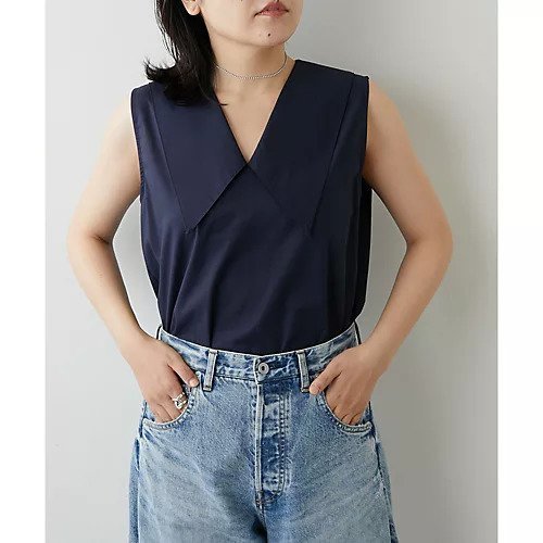 【ウィムガゼット/Whim Gazette】の【THE PAUSE】ビッグカラーノースリーブ ブラウス 人気、トレンドファッション・服の通販 founy(ファニー) 　ファッション　Fashion　レディースファッション　Fashion for Women　トップス・カットソー　Cut & Sew Tops　キャミソール&ノースリーブ　Camisoles & Sleeveless Tops　シャツ・ブラウス・オフィスカジュアル　Elegant Blouses & Button-Ups　ヴィンテージ　Vintage Style　カーディガン　Cardigan, Knitwear　グラデーション　Gradient, Ombre　ジャケット　Jacket, Outerwear　タイプライター　Typewriter Fabric, Crisp Cotton　デコルテ　Décolleté, Neckline　ノースリーブ　Sleeveless, No-Sleeve　バランス　Balance, Style Balance　フラット　Flat, Flat Shoes　ワーク　Workwear, Utility Style　2022年　2022　2022 春夏 S/S　Spring/Summer 2022 SS22　おすすめ　Recommended / Our Picks　エレガント 上品　Elegant　 other-1|ID: prp329100004463145 ipo3291000000031232349