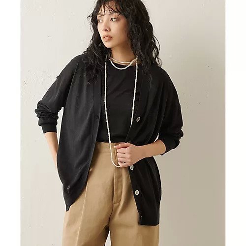 【ウィムガゼット/Whim Gazette】のリネンシルクVネックカーディガン インテリア・キッズ・メンズ・レディースファッション・服の通販 founy(ファニー) 　ファッション　Fashion　レディースファッション　WOMEN　トップス・カットソー　Tops/Tshirt　カーディガン　Cardigans　Vネック　V-Neck　アンサンブル　Ensemble　カーディガン　Cardigan　サマー　Summer　シルク　Silk　リネン　Linen　おすすめ　Recommend　2023春夏・S/S　Ss,Spring/Summer,2023　2023年　2023　エレガント 上品　Elegant　ブラック|ID: prp329100004463171 ipo3291000000031232437