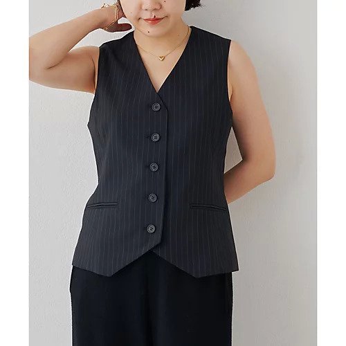 【ウィムガゼット/Whim Gazette】のツイルシングルベスト インテリア・キッズ・メンズ・レディースファッション・服の通販 founy(ファニー) 　ファッション　Fashion　レディースファッション　Fashion for Women　アウター　Coat / Outerwear Collection　トップス・カットソー　Cut & Sew Tops　ベスト&ジレ / 重ね着スタイル　Vests & Gilets　2024年　2024　2024春夏・S/S　Spring/Summer 2024 SS24　インナー　Innerwear　カットソー　Cut and Sewn Top　クラシカル　Classical, Vintage-Inspired　ジャケット　Jacket, Outerwear　ストライプ　Stripe, Striped Pattern　マニッシュ　Mannish, Boyish　ネイビー|ID: prp329100004463246 ipo3291000000031232662