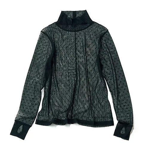 【ルームエイト/Room no.8】のドット柄メッシュトップス インテリア・キッズ・メンズ・レディースファッション・服の通販 founy(ファニー) 　ファッション　Fashion　レディースファッション　Fashion for Women　トップス・カットソー　Cut & Sew Tops　インナー　Innerwear　カーディガン　Cardigan, Knitwear　キャミワンピース　Cami Dress, Slip Dress　ジャケット　Jacket, Outerwear　ドット　Polka Dot, Dot Pattern　ハイネック　High Neck, Mock Neck　エレガント 上品　Elegant　洗える　Machine Washable　ブラック|ID: prp329100004463251 ipo3291000000035297585