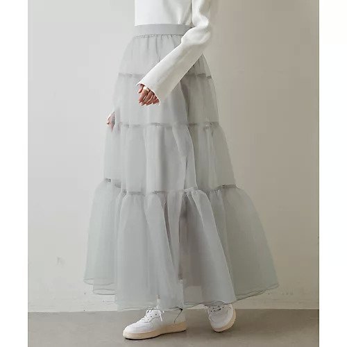 【ウィムガゼット/Whim Gazette】のオーガンジーボリュームスカート インテリア・キッズ・メンズ・レディースファッション・服の通販 founy(ファニー) 　ファッション　Fashion　レディースファッション　Fashion for Women　スカート　Skirts　オーガンジー　Organza Fabric　スリット　Slit, Slit Detail　ティアードスカート　Tiered Skirt, Flounced Skirt　ロマンティック　Romantic, Feminine Style　ワッシャー　Washer, Crinkled Finish　おすすめ　Recommended / Our Picks　グレー|ID: prp329100004463474 ipo3291000000031233283