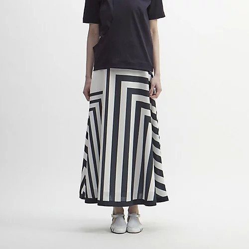 【プレインピープル/PLAIN PEOPLE】のストライプパネルプリントスカート インテリア・キッズ・メンズ・レディースファッション・服の通販 founy(ファニー) 　ファッション　Fashion　レディースファッション　WOMEN　スカート　Skirt　ストライプ　Stripe　プリント　Print　無地　Plain Color　オフホワイト&#215;ネイビー|ID: prp329100004463482 ipo3291000000031233308