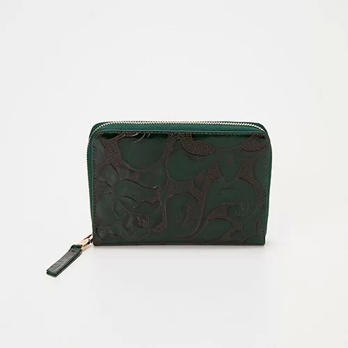 【トプカピ/TOPKAPI】の【TREASURE TOPKAPI】ローズエンボス ツヤ レザー ラウンドファスナー 二つ折り財布/パスポート対応 インテリア・キッズ・メンズ・レディースファッション・服の通販 founy(ファニー) 　ファッション　Fashion　レディースファッション　WOMEN　財布　Wallets　イエロー　Yellow　ポケット　Pocket　ラウンド　Round　ローズ　Rose　旅行　Travel　財布　Wallet　グリーン|ID: prp329100004464345 ipo3291000000031235771