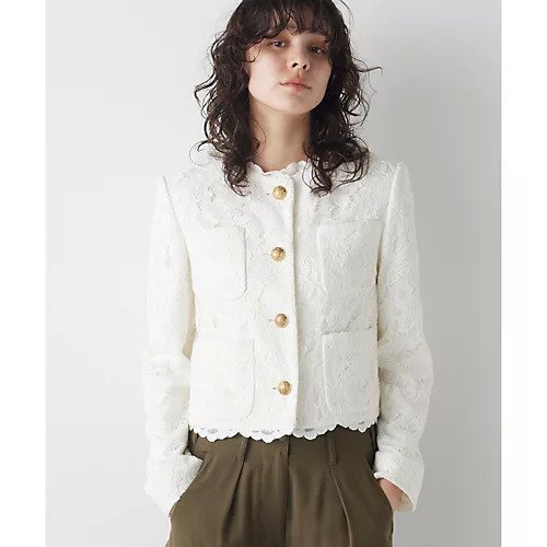 【ウィムガゼット/Whim Gazette】のレースジャケット インテリア・キッズ・メンズ・レディースファッション・服の通販 founy(ファニー) 　ファッション　Fashion　レディースファッション　Fashion for Women　アウター　Coat / Outerwear Collection　レディースジャケット・軽アウター　Jackets　2024年　2024　2024-2025秋冬・A/W　Autumn/Winter 2024–25 AW24–25　エレガント 上品　Elegant　オケージョン　Occasion Wear　コンパクト　Compact, Small Size　ジャケット　Jacket, Outerwear　フロント　Front, Front Design　ポケット　Pocket, Pocket Detail　ラッセル　Raschel, Raschel Lace　レース　Lace, Lace Fabric　オフホワイト|ID: prp329100004464422 ipo3291000000031236060