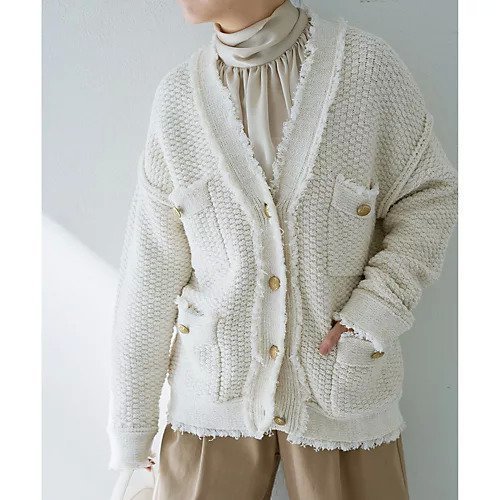 【ウィムガゼット/Whim Gazette】のTWEEDYニットジャケット インテリア・キッズ・メンズ・レディースファッション・服の通販 founy(ファニー) 　ファッション　Fashion　レディースファッション　Fashion for Women　アウター　Coat / Outerwear Collection　レディースジャケット・軽アウター　Jackets　アクリル　Acrylic Material　春　Spring　鹿の子　Piqué, Kanoko Fabric　ジャケット　Jacket, Outerwear　スウェット / スエット　Sweatshirt, Sweatwear　ツイード　Twill, Twill Weave　フリンジ　Fringe, Tassel　羽織　Haori, Light Jacket　ミックス　Mix, Mixed Style　メタル　Metal, Metal Parts　おすすめ　Recommended / Our Picks　2024年　2024　2024-2025秋冬・A/W　Autumn/Winter 2024–25 AW24–25　エクリュ|ID: prp329100004464446 ipo3291000000031236122