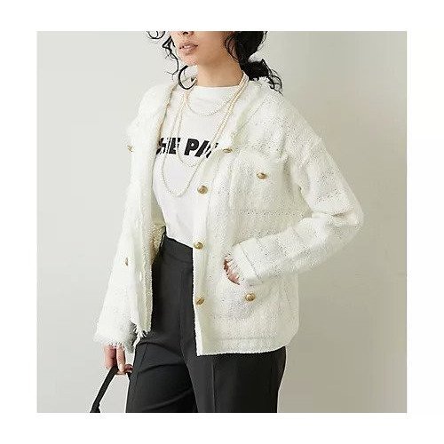 【ウィムガゼット/Whim Gazette】のツイードニットジャケット インテリア・キッズ・メンズ・レディースファッション・服の通販 founy(ファニー) 　ファッション　Fashion　レディースファッション　Fashion for Women　アウター　Coat / Outerwear Collection　レディースジャケット・軽アウター　Jackets　エレガント 上品　Elegant　カーディガン　Cardigan, Knitwear　クラシカル　Classical, Vintage-Inspired　ジャケット　Jacket, Outerwear　ツイード　Twill, Twill Weave　トレンド　Trend, Trending Now　フリンジ　Fringe, Tassel　ポケット　Pocket, Pocket Detail　ミックス　Mix, Mixed Style　おすすめ　Recommended / Our Picks　2023春夏・S/S　Spring/Summer 2023 SS23　2023年　2023　オフホワイト|ID: prp329100004464480 ipo3291000000031236199
