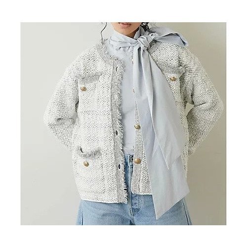 【ウィムガゼット/Whim Gazette】のツイードニットジャケット インテリア・キッズ・メンズ・レディースファッション・服の通販 founy(ファニー) 　ファッション　Fashion　レディースファッション　Fashion for Women　アウター　Coat / Outerwear Collection　レディースジャケット・軽アウター　Jackets　エレガント 上品　Elegant　カーディガン　Cardigan, Knitwear　クラシカル　Classical, Vintage-Inspired　ジャケット　Jacket, Outerwear　ツイード　Twill, Twill Weave　トレンド　Trend, Trending Now　フリンジ　Fringe, Tassel　ポケット　Pocket, Pocket Detail　ミックス　Mix, Mixed Style　おすすめ　Recommended / Our Picks　2023春夏・S/S　Spring/Summer 2023 SS23　2023年　2023　ライトグレー|ID: prp329100004464480 ipo3291000000031236200