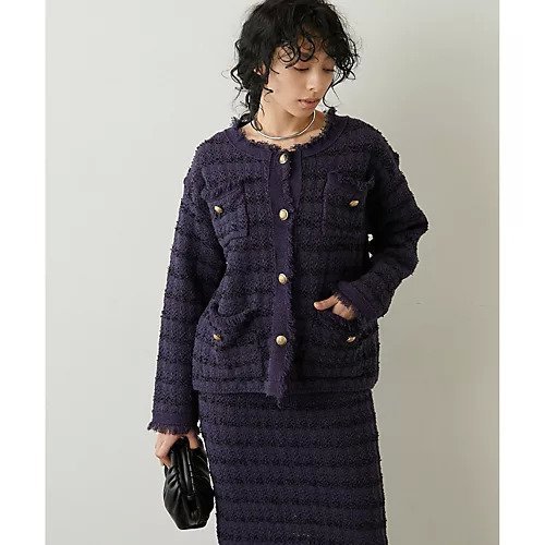 【ウィムガゼット/Whim Gazette】のツイードニットジャケット インテリア・キッズ・メンズ・レディースファッション・服の通販 founy(ファニー) 　ファッション　Fashion　レディースファッション　Fashion for Women　アウター　Coat / Outerwear Collection　レディースジャケット・軽アウター　Jackets　エレガント 上品　Elegant　カーディガン　Cardigan, Knitwear　クラシカル　Classical, Vintage-Inspired　ジャケット　Jacket, Outerwear　ツイード　Twill, Twill Weave　トレンド　Trend, Trending Now　フリンジ　Fringe, Tassel　ポケット　Pocket, Pocket Detail　ミックス　Mix, Mixed Style　おすすめ　Recommended / Our Picks　2023春夏・S/S　Spring/Summer 2023 SS23　2023年　2023　ネイビー|ID: prp329100004464480 ipo3291000000031236201
