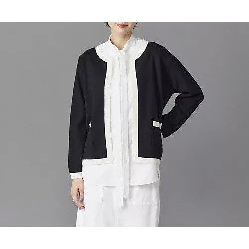 【マディソンブルー/MADISONBLUE】のバイカラーニットジャケット インテリア・キッズ・メンズ・レディースファッション・服の通販 founy(ファニー) 　ファッション　Fashion　レディースファッション　WOMEN　アウター　Coat Outerwear　ジャケット　Jackets　クラシカル　Classical　ジャケット　Jacket　長袖　Long Sleeve　ブラック|ID: prp329100004464493 ipo3291000000032166018
