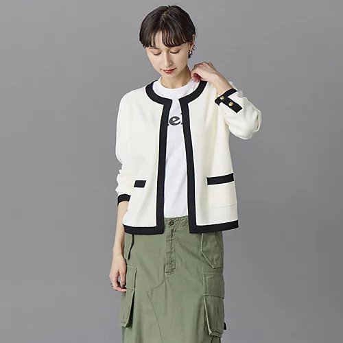 【マディソンブルー/MADISONBLUE】のバイカラーニットジャケット インテリア・キッズ・メンズ・レディースファッション・服の通販 founy(ファニー) 　ファッション　Fashion　レディースファッション　WOMEN　アウター　Coat Outerwear　ジャケット　Jackets　クラシカル　Classical　ジャケット　Jacket　長袖　Long Sleeve　ホワイト|ID: prp329100004464493 ipo3291000000032166019
