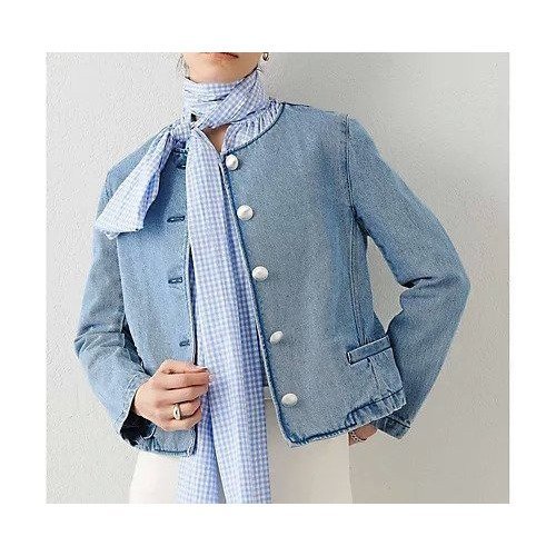 【ウィムガゼット/Whim Gazette】のDENIMクルーネックジャケット インテリア・キッズ・メンズ・レディースファッション・服の通販 founy(ファニー) 　ファッション　Fashion　レディースファッション　Fashion for Women　アウター　Coat / Outerwear Collection　レディースジャケット・軽アウター　Jackets　2023年　2023　2023春夏・S/S　Spring/Summer 2023 SS23　おすすめ　Recommended / Our Picks　クラシカル　Classical, Vintage-Inspired　コンパクト　Compact, Small Size　シルバー　Silver, Metallic Silver　ジャケット　Jacket, Outerwear　セットアップ　Set-Up, Coordinated Outfit　タイトスカート　Pencil Skirt, Tight Skirt　デニム　Denim, Jeans Material　メタル　Metal, Metal Parts　ヴィンテージ　Vintage Style　エレガント 上品　Elegant　サックスブルー|ID: prp329100004464526 ipo3291000000031236318