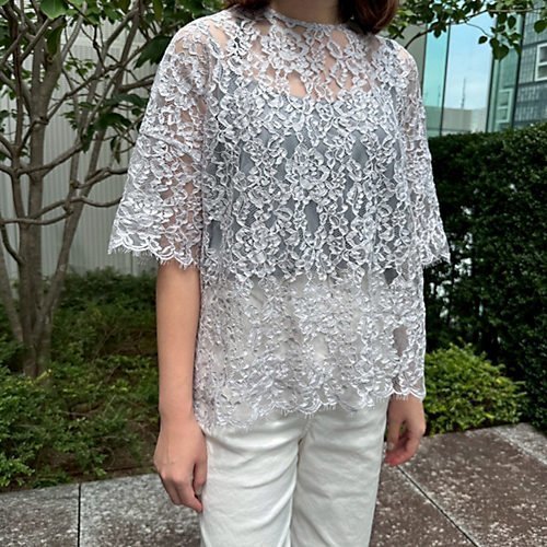 【エクラ/eclat】の【別注】五分袖レーストップス(キャミソールつき) 人気、トレンドファッション・服の通販 founy(ファニー) 　ファッション　Fashion　レディースファッション　Fashion for Women　トップス・カットソー　Cut & Sew Tops　キャミソール&ノースリーブ　Camisoles & Sleeveless Tops　インナー　Innerwear　キャミソール　Camisole, Spaghetti Strap Top　スリット　Slit, Slit Detail　バランス　Balance, Style Balance　レース　Lace, Lace Fabric　エレガント 上品　Elegant　別注　Limited Edition, Custom Order　other-3|ID: prp329100004464705 ipo3291000000032695672