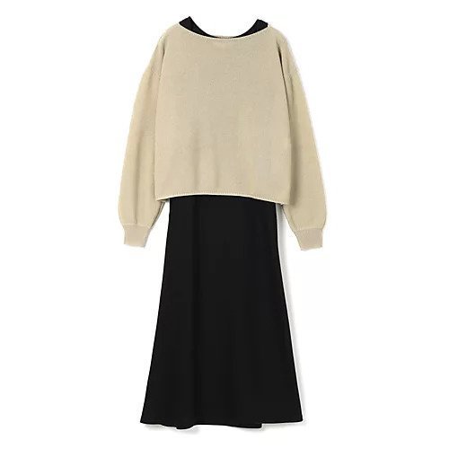 【カデュネ/CADUNE】の【Mariso別注】ニット+ワンピースセット インテリア・キッズ・メンズ・レディースファッション・服の通販 founy(ファニー) 　ファッション　Fashion　レディースファッション　Fashion for Women　ワンピース　Dresses　洗える　Machine Washable　カットソー　Cut and Sewn Top　コンビ　Combo, Combination Style　スクエア　Square, Square Shape　スリット　Slit, Slit Detail　トレンド　Trend, Trending Now　長袖　Long Sleeve, Full Sleeve　フィット　Fit, Slim Fit　フレア　Flare, Flared　ボトム　Bottoms, Lower Wear　別注　Limited Edition, Custom Order　マキシ　Maxi, Full Length　メッシュ　Mesh, Net Fabric　ベージュ&#215;ブラック|ID: prp329100004464733 ipo3291000000034323406